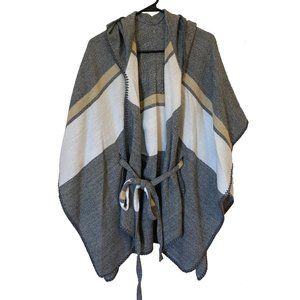 Super Soft - Gray, Tan and White Hooded Poncho